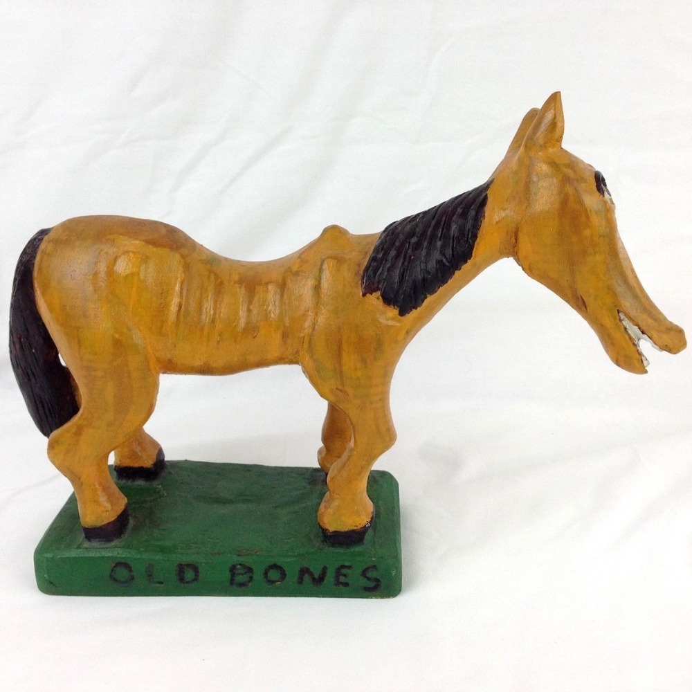Vintage 60's Western Folk Art Wood Carved Painted Skinny Horse Caricature Figure